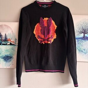 Psycho Bunny Black Sweater with Vibrant Pink and Orange Accents